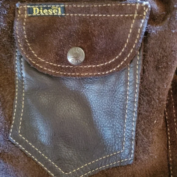 Diesel Womens Brown Leather Jacket Pockets Inside
